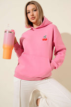 Kapşonlu Kiraz Baskılı Sweatshirt