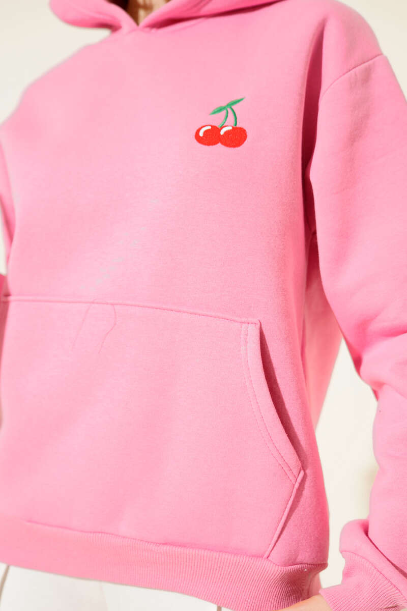 Kapşonlu Kiraz Baskılı Sweatshirt