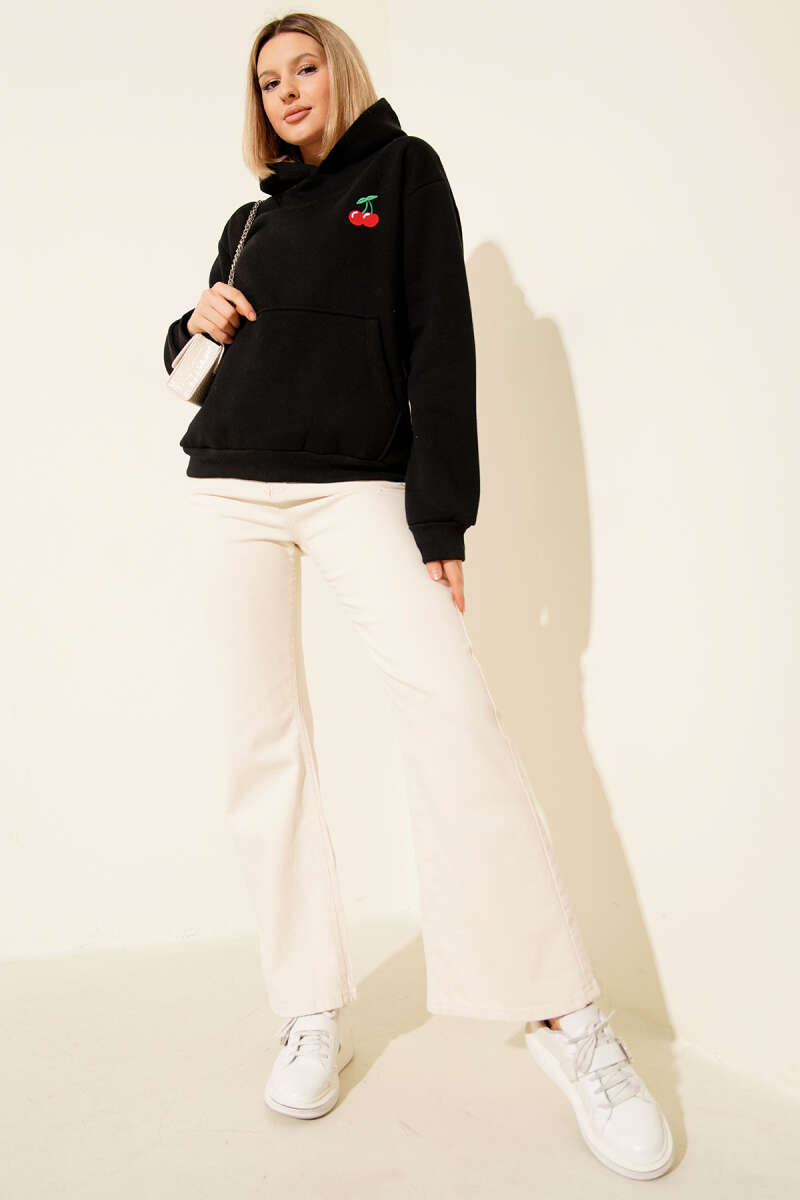 Kapşonlu Kiraz Baskılı Sweatshirt