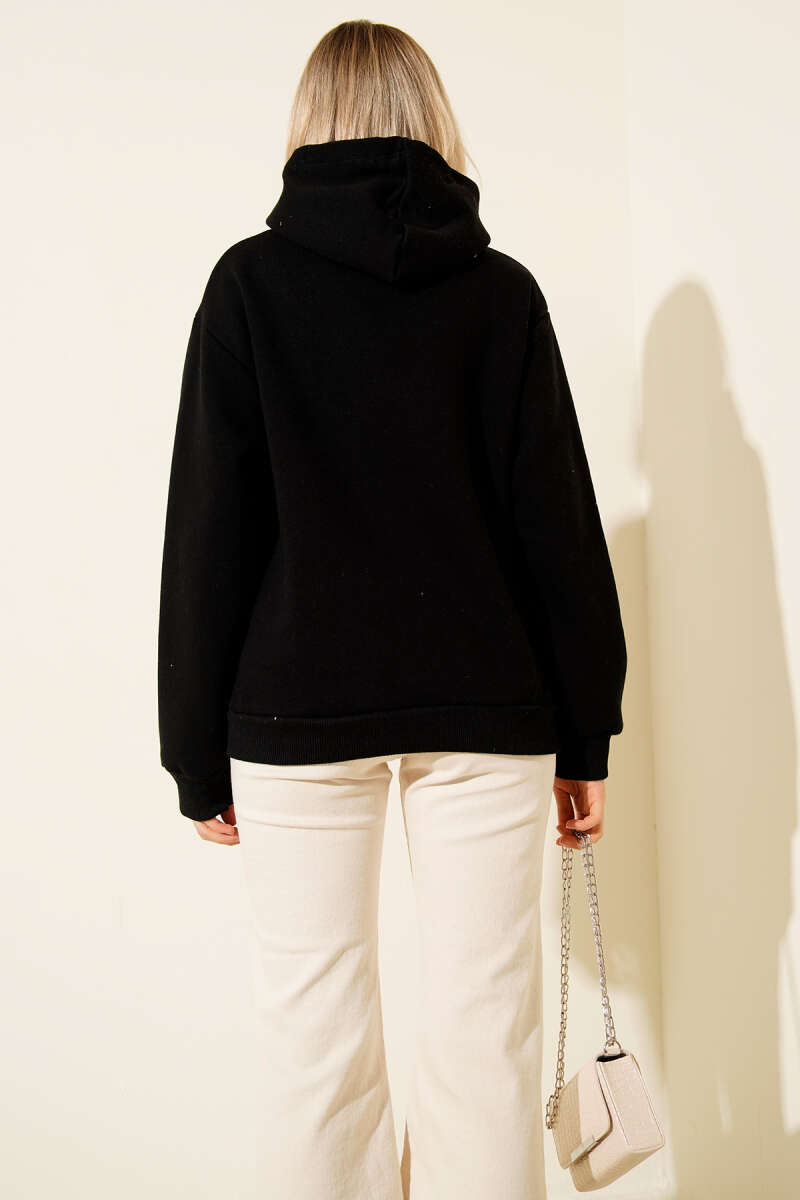 Kapşonlu Kiraz Baskılı Sweatshirt