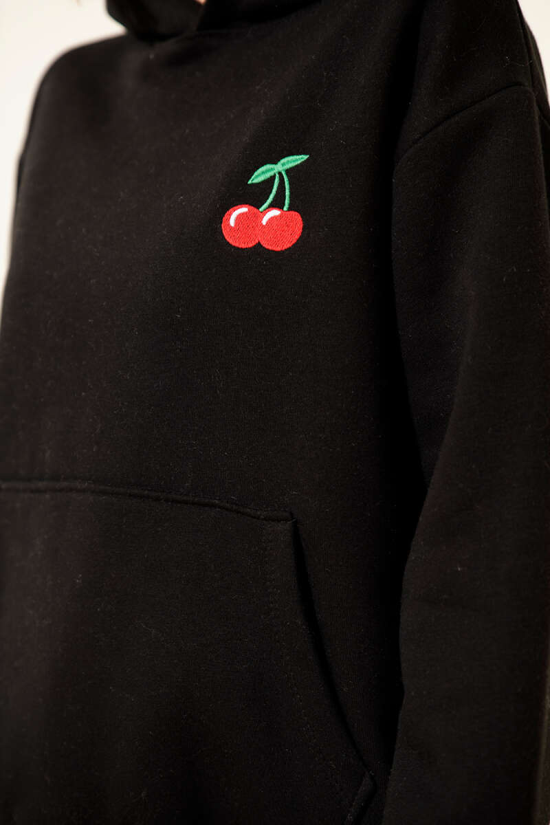 Kapşonlu Kiraz Baskılı Sweatshirt