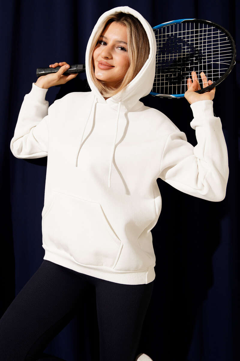 Kapüşonlu Basic Üç İplik Sweatshirt