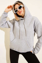 Kapüşonlu Basic Üç İplik Sweatshirt