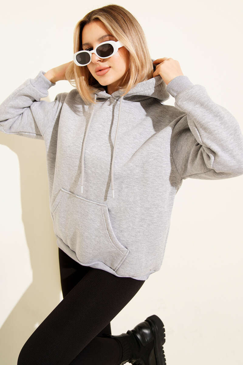 Kapüşonlu Basic Üç İplik Sweatshirt