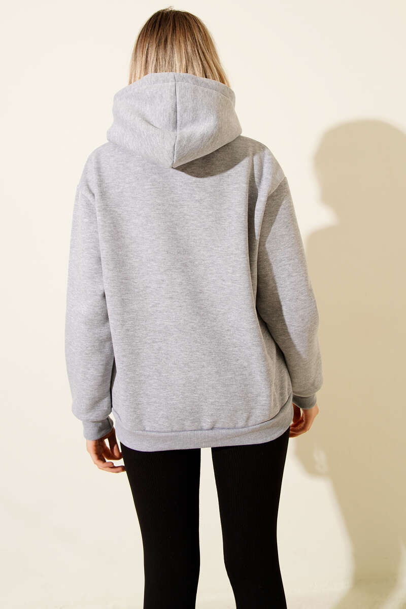 Kapüşonlu Basic Üç İplik Sweatshirt