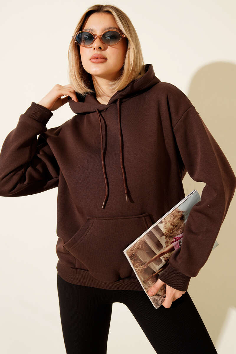 Kapüşonlu Basic Üç İplik Sweatshirt