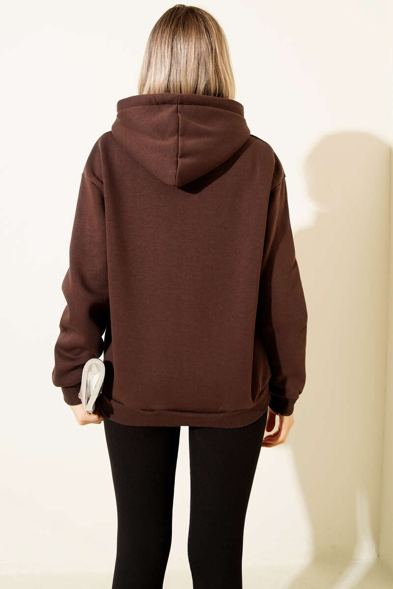 Kapüşonlu Basic Üç İplik Sweatshirt