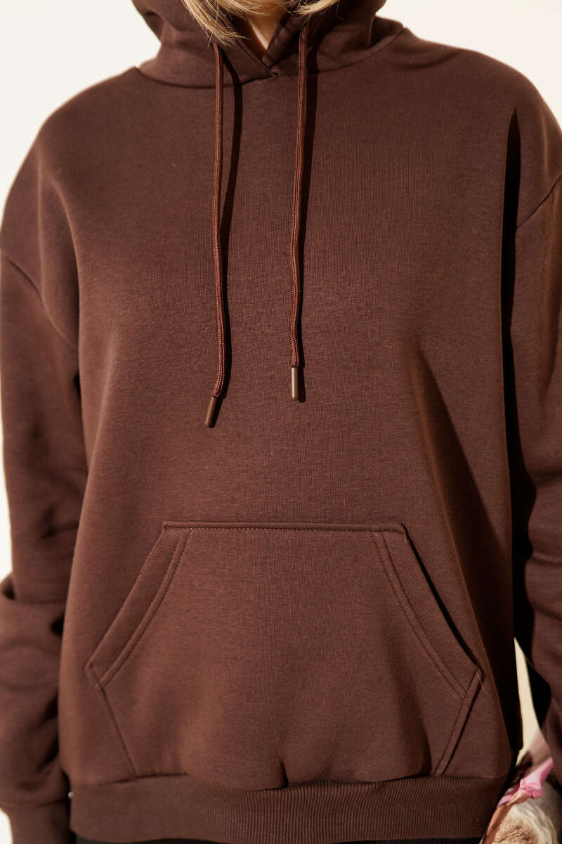 Kapüşonlu Basic Üç İplik Sweatshirt