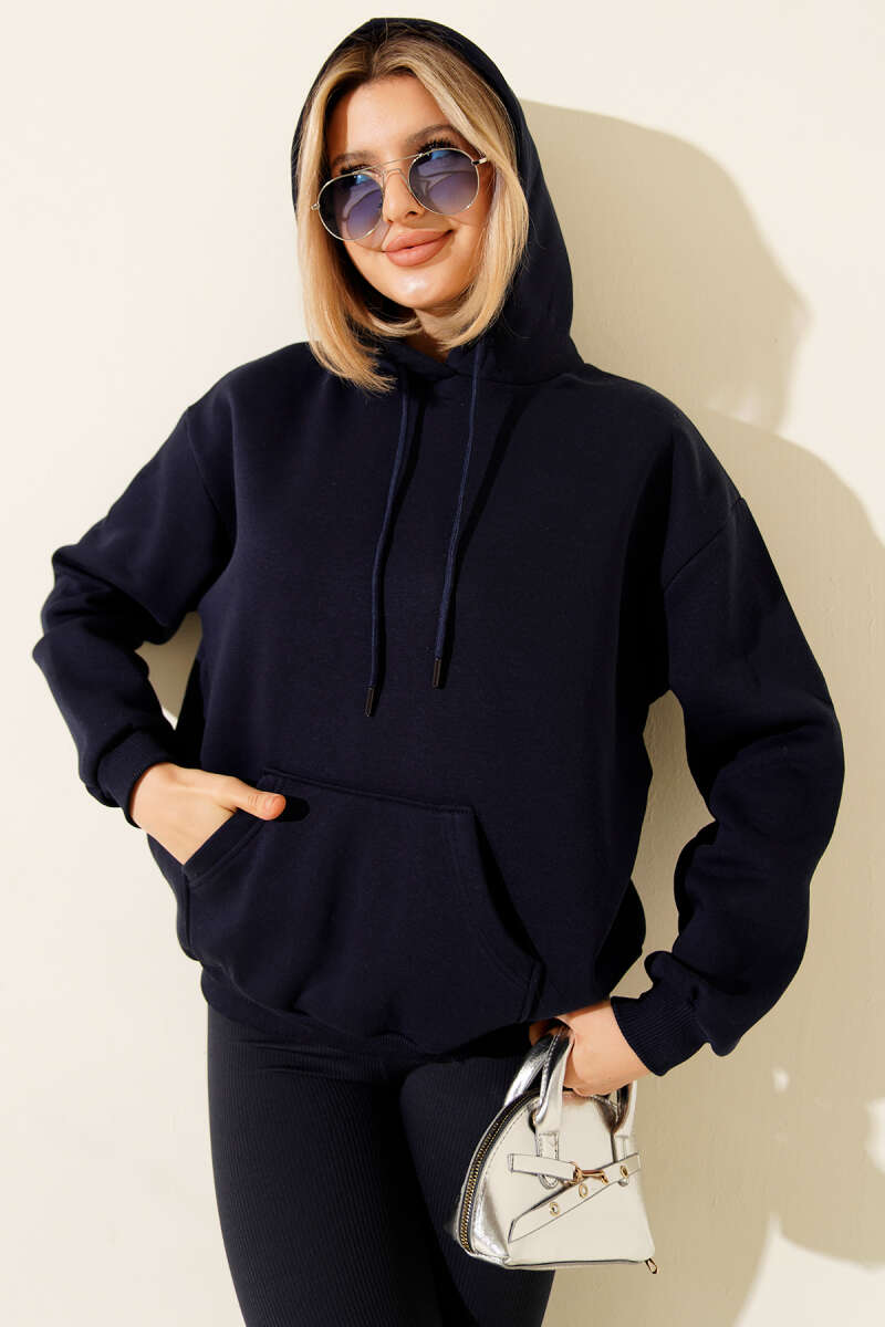 Kapüşonlu Basic Üç İplik Sweatshirt