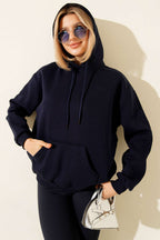 Kapüşonlu Basic Üç İplik Sweatshirt