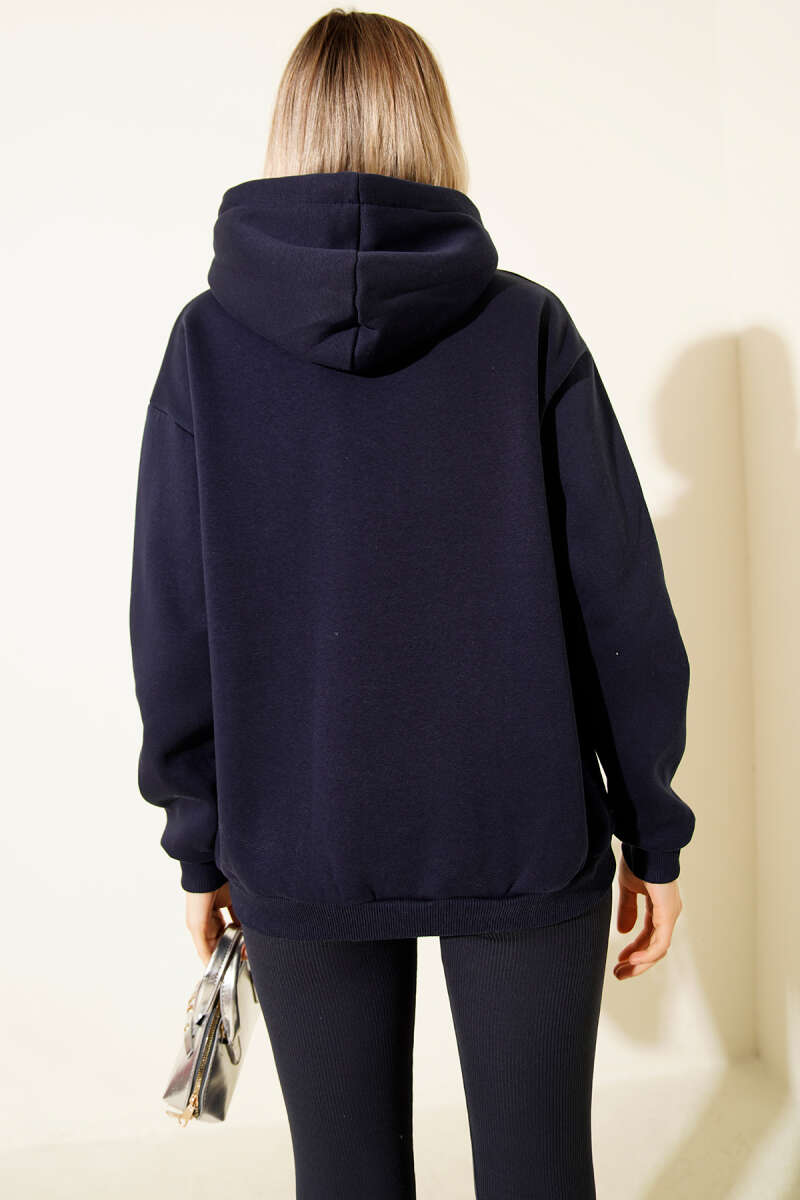 Kapüşonlu Basic Üç İplik Sweatshirt