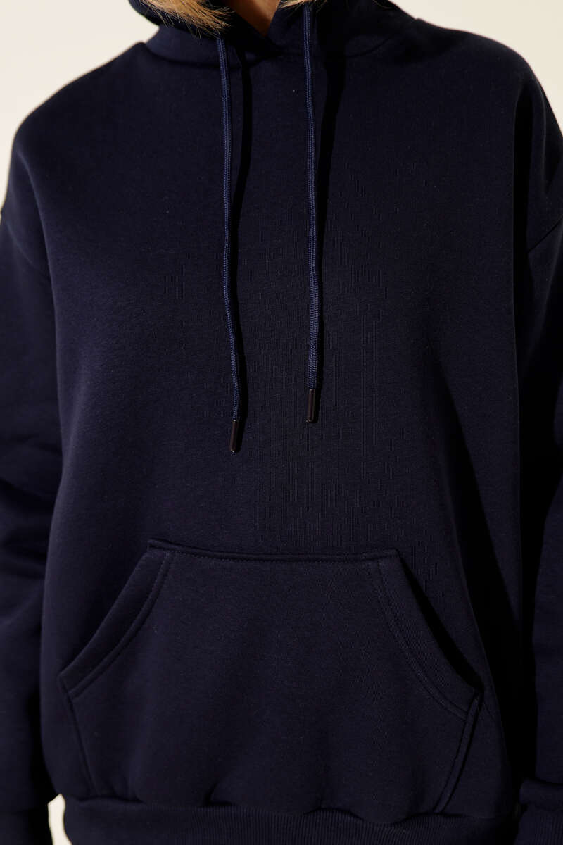 Kapüşonlu Basic Üç İplik Sweatshirt