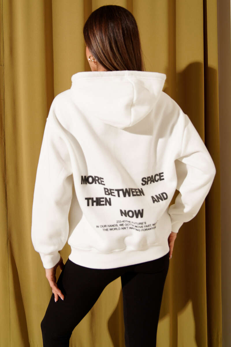 Kapüşonlu Baskılı Üç İplik Sweatshirt