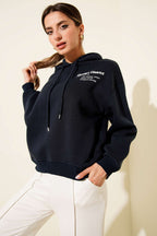 Kapüşonlu Baskılı Üç İplik Sweatshirt