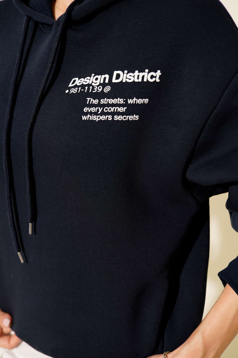 Kapüşonlu Baskılı Üç İplik Sweatshirt
