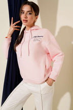 Kapüşonlu Baskılı Üç İplik Sweatshirt