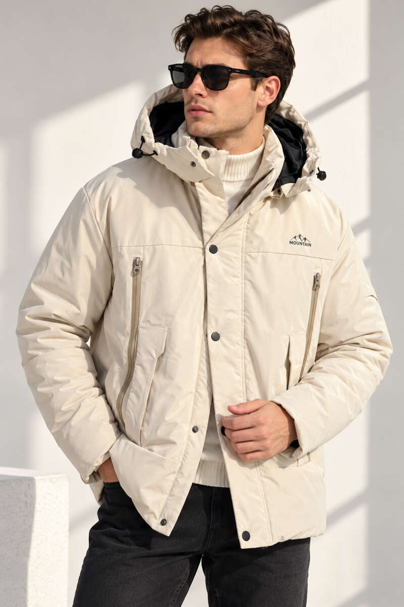 Hooded Men's Coat Beige