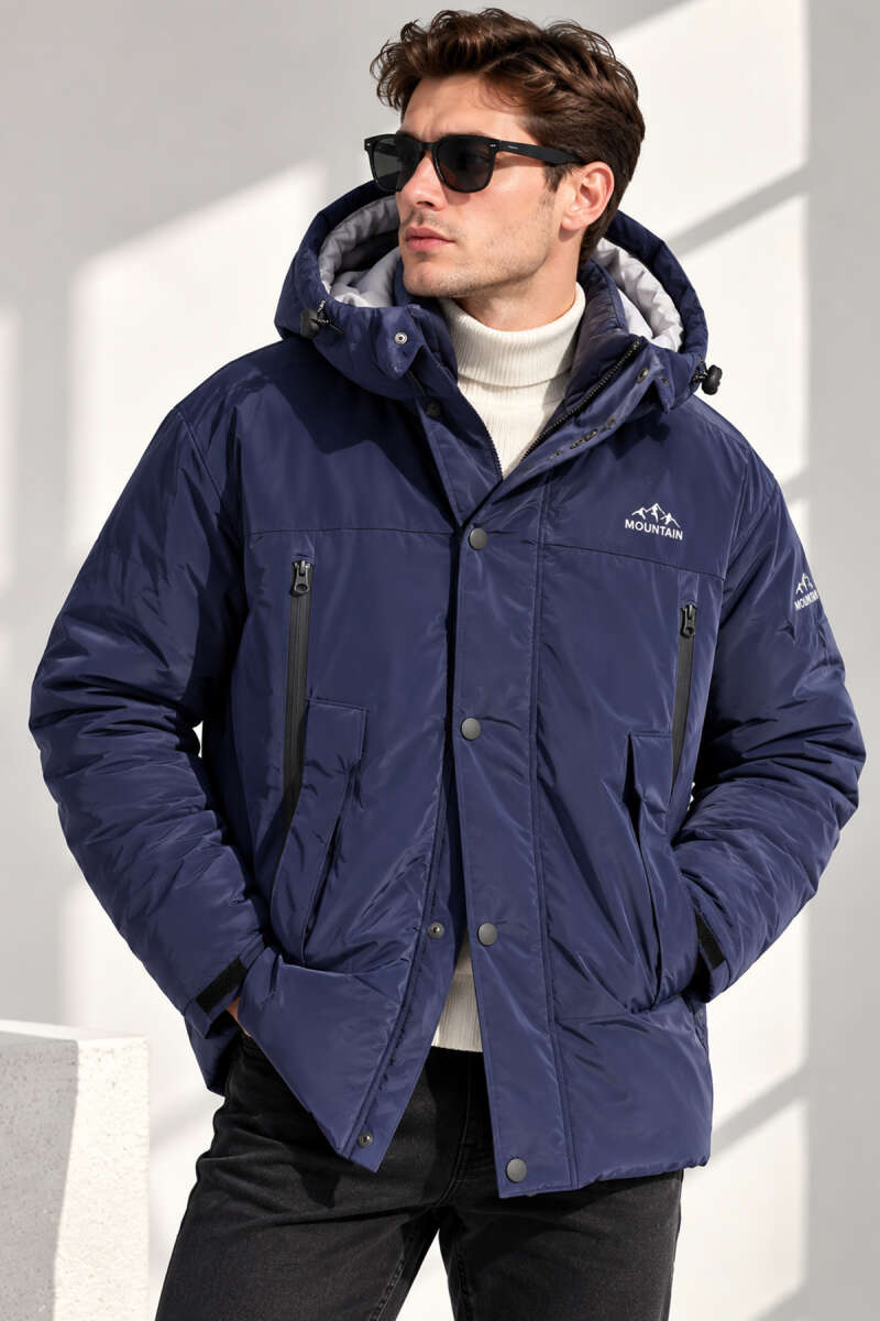 Hooded Men's Coat Beige