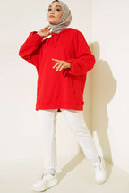 Kapüşonlu Oversize Sweat Kırmızı