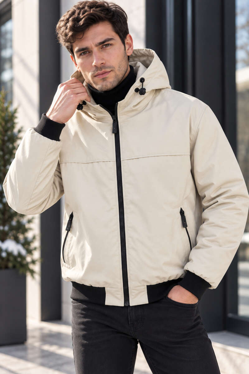 Hooded Softshell Men's Coat Beige