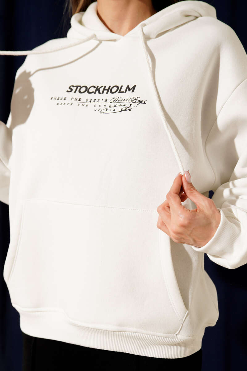 Kapüşonlu Stockholm Baskılı Sweatshirt
