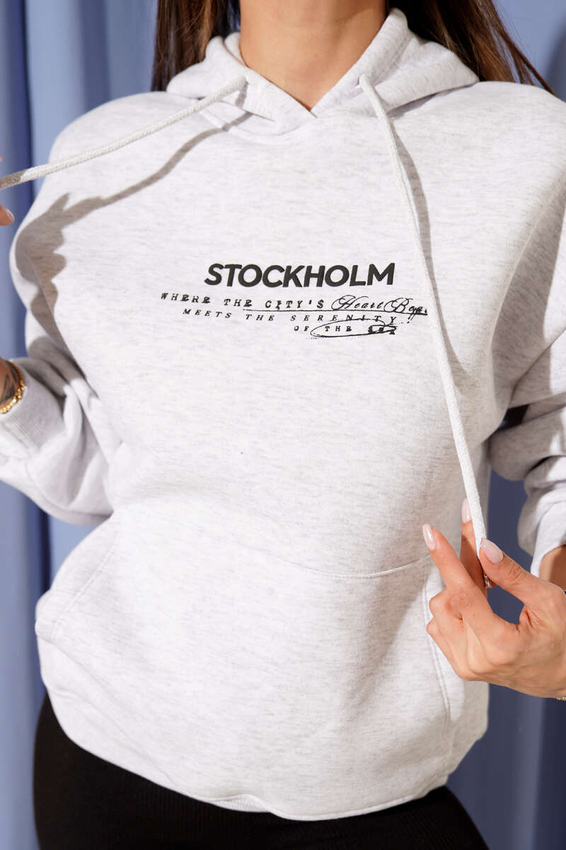 Kapüşonlu Stockholm Baskılı Sweatshirt