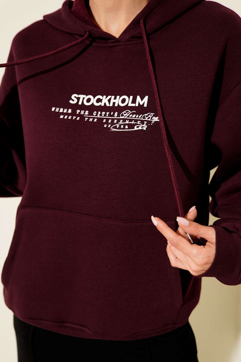 Kapüşonlu Stockholm Baskılı Sweatshirt