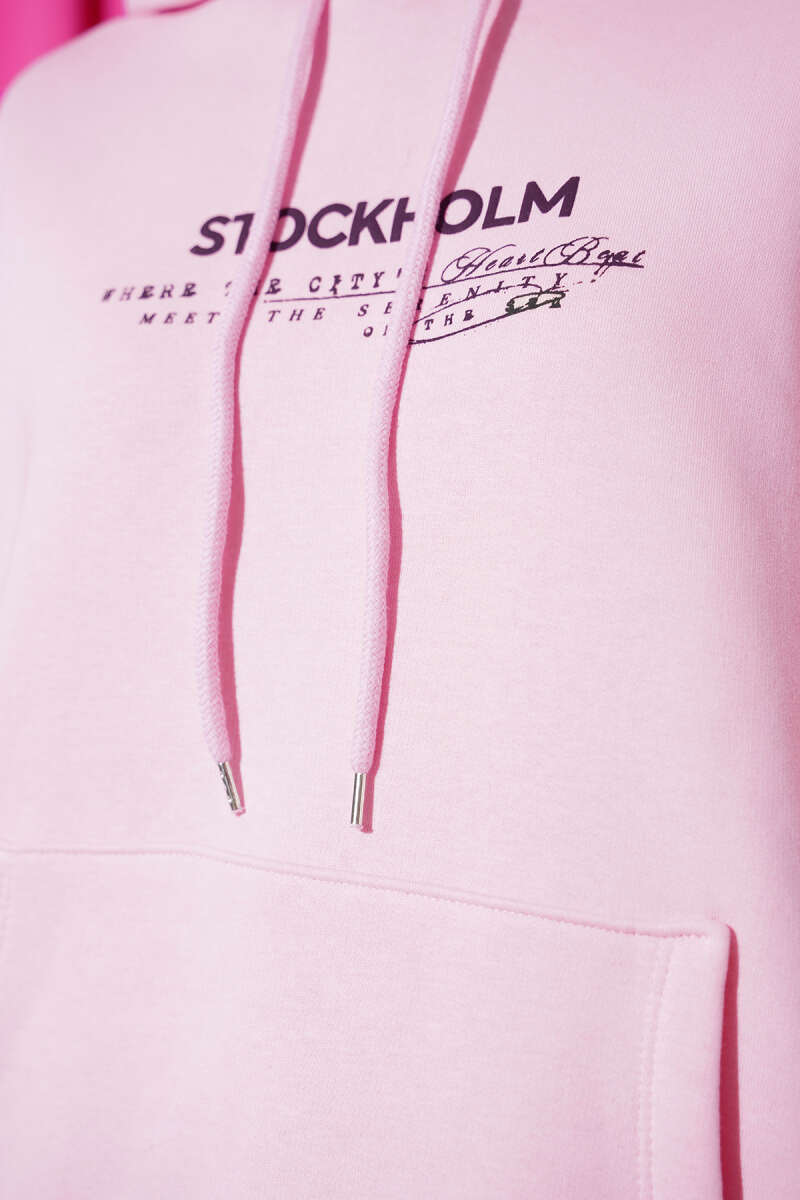 Kapüşonlu Stockholm Baskılı Sweatshirt