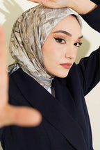 Kare Çizgili Bambu Kraş Eşarp Gri
