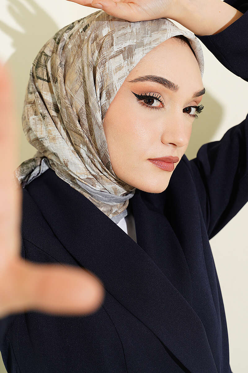 Kare Çizgili Bambu Kraş Eşarp Gri
