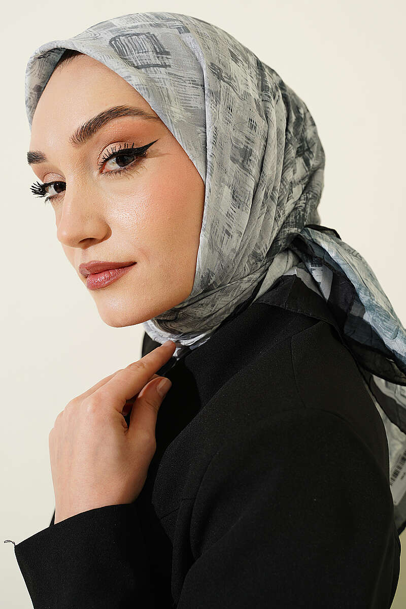 Kare Çizgili Bambu Kraş Eşarp Siyah