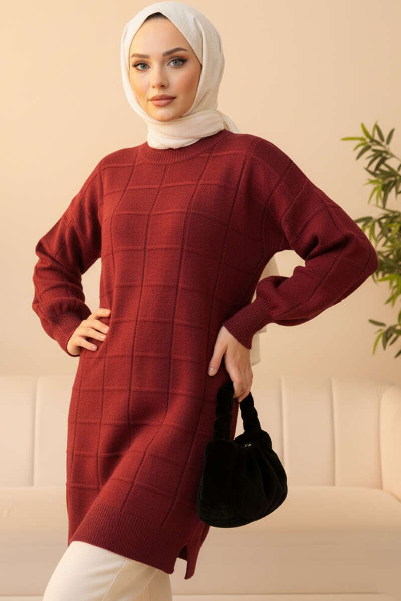 Kare Kabartmalı Yumoş Triko Tunik