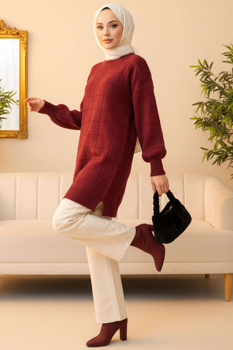 Kare Kabartmalı Yumoş Triko Tunik