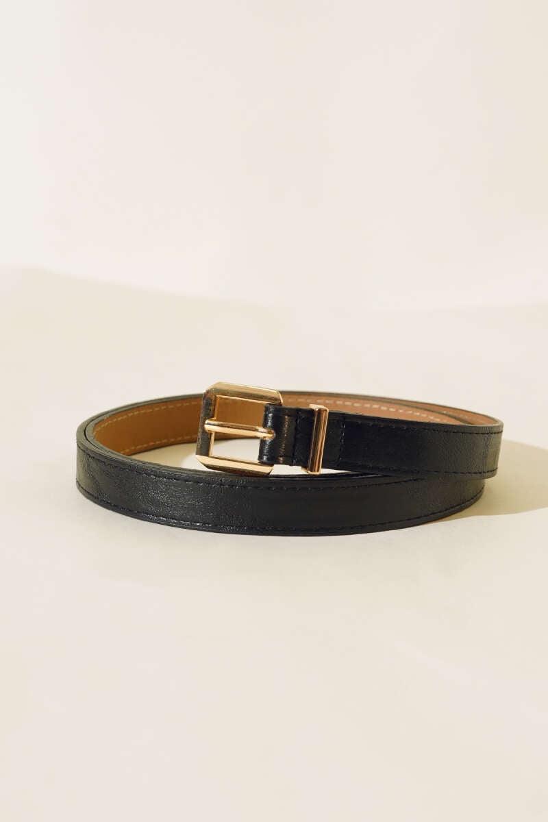 Kare Metal Tokalı İnce Kemer Siyah Gold