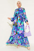 Mixed Pattern Neck Buttoned Dress