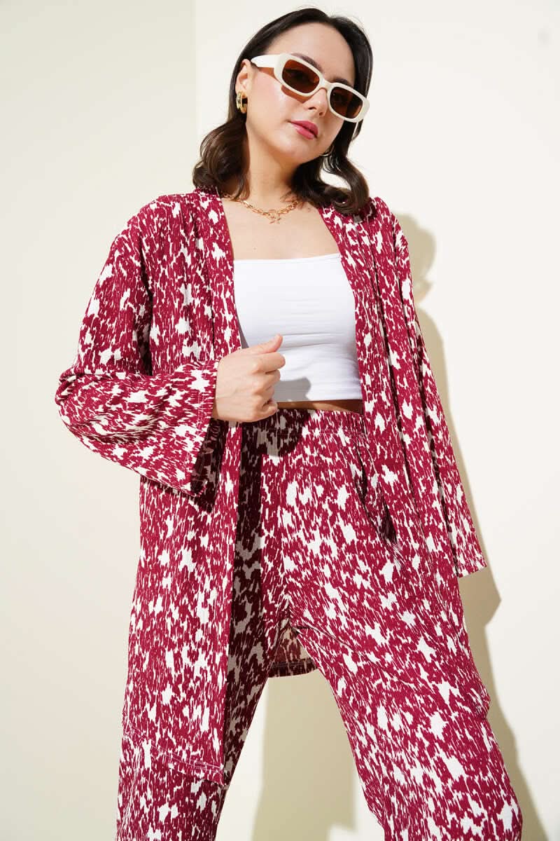 Karışık Desenli Bürümcük Kimono İkili Takım