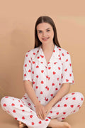 Karışık Desenli Gömlek Yaka Pijama Takımı