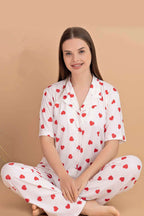 Karışık Desenli Gömlek Yaka Pijama Takımı
