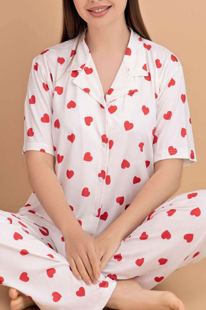 Karışık Desenli Gömlek Yaka Pijama Takımı