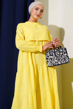 Katlı Model Elbise Sarı