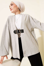Kemer Detaylı Fitilli Kaşe Kimono