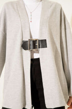 Kemer Detaylı Fitilli Kaşe Kimono