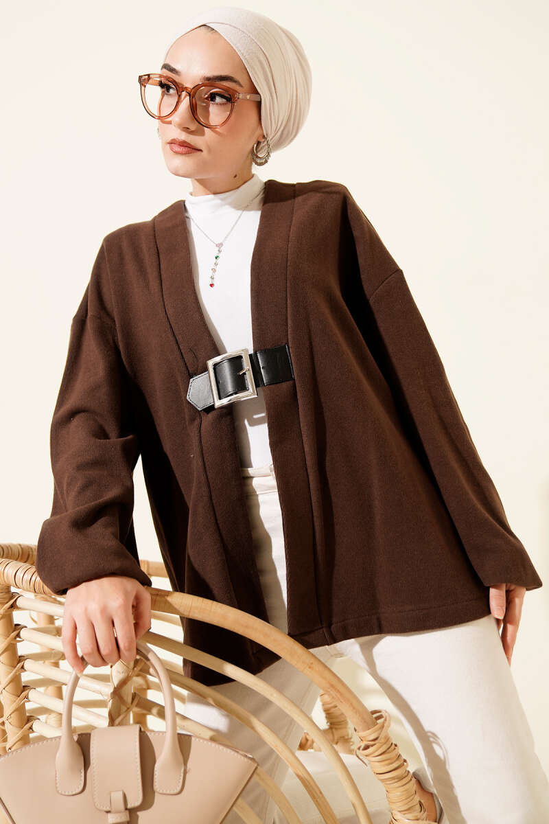 Kemer Detaylı Fitilli Kaşe Kimono