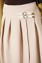 Kemer Detaylı Yırtmaçlı Midi Etek