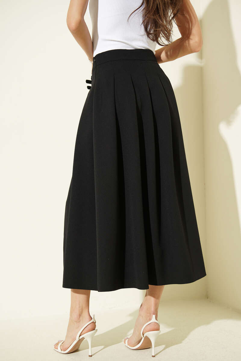 Kemer Detaylı Yırtmaçlı Midi Etek