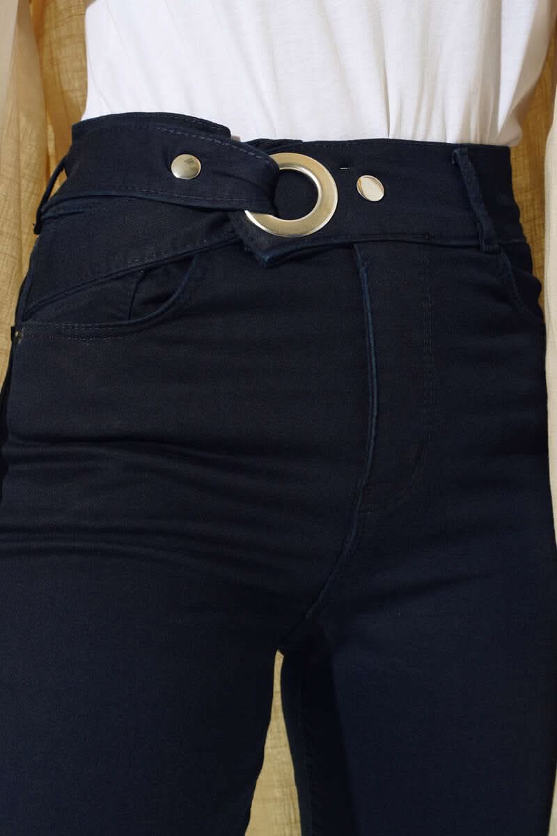 Kemer Görünümlü İspanyol Paça Jean Pantolon