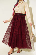 Kemerli Çiçekli Kloş Tül Etek