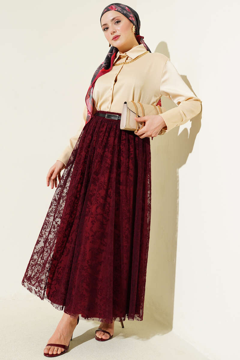 Belted Floral Flared Tulle Skirt Второстепенное изображение товара