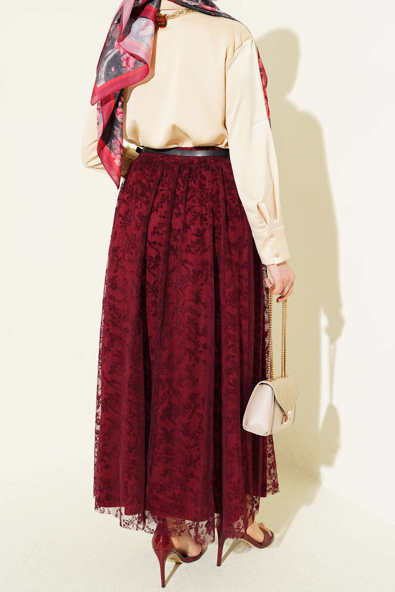 Kemerli Çiçekli Kloş Tül Etek