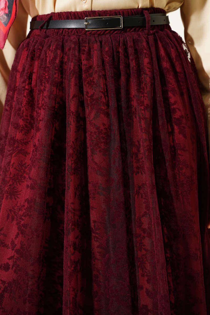 Kemerli Çiçekli Kloş Tül Etek